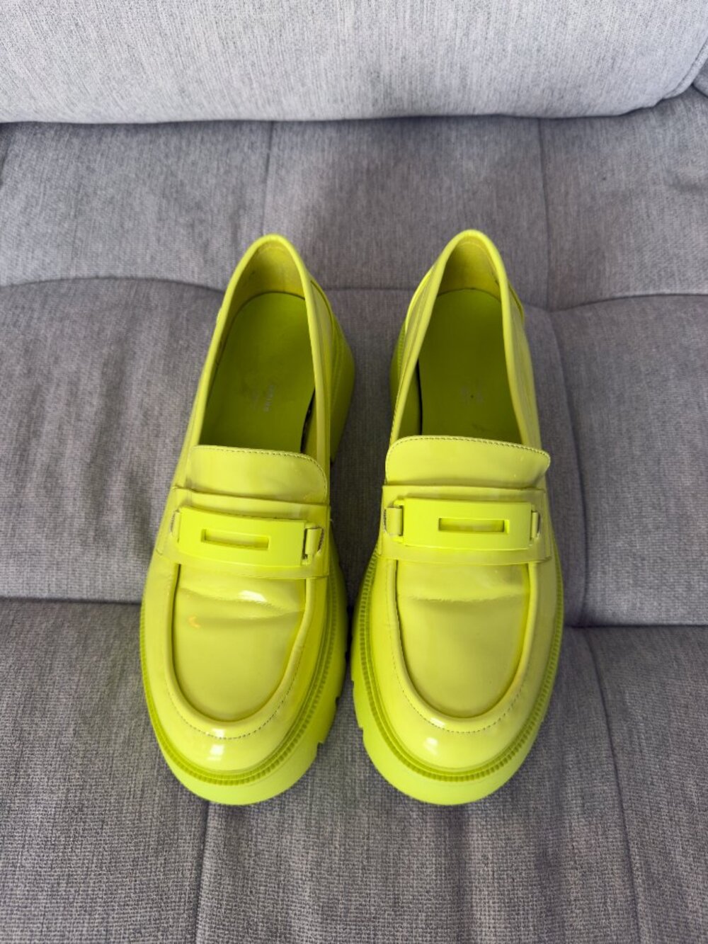Call It Spring Izzy Neon Lime Platform Penny Loafers Chunky Lug Sole Sz 8 - Picture 4 of 11